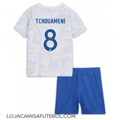 Camisa de Futebol França Aurelien Tchouameni #8 Equipamento Secundário Infantil Mundo 2022 Manga Curta (+ Calças curtas)